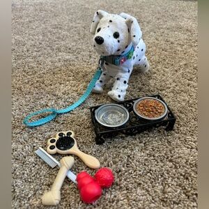 American girl doll Dog with toys and food